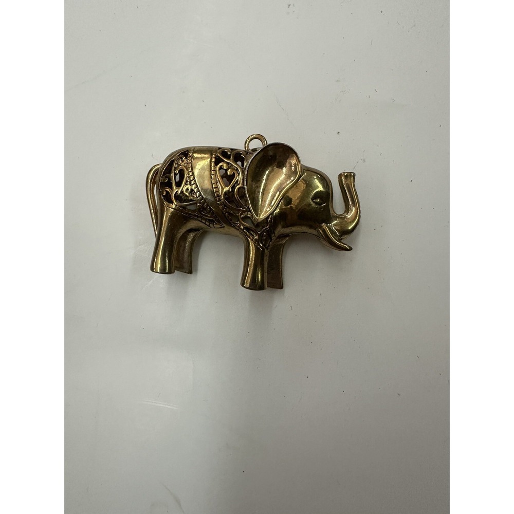 Vintage Bohemian Boho Brass Gypsy Tribal Elephant Pendant Filigree 3D Large Cute